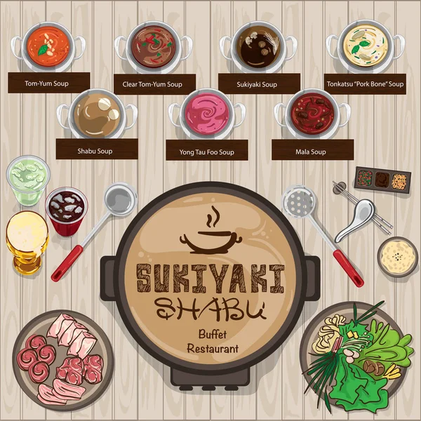 Menu Shabu Sukiyaki Restauracja Szablonu Projektowania Obiektów Graficznych — Wektor stockowy