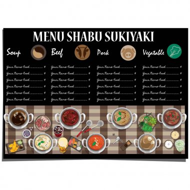 Menü shabu sukiyaki Restoran şablon tasarım grafik nesneleri