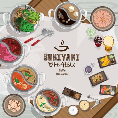 Menü shabu sukiyaki Restoran şablon tasarım grafik nesneleri