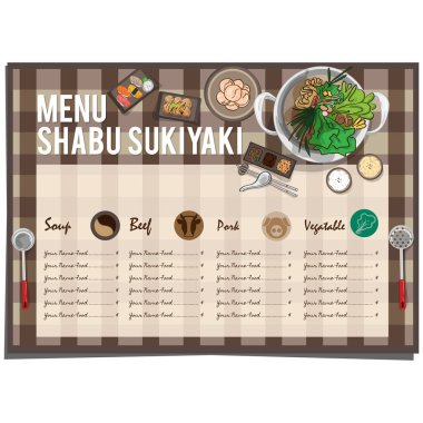 Menü shabu sukiyaki Restoran şablon tasarım grafik nesneleri