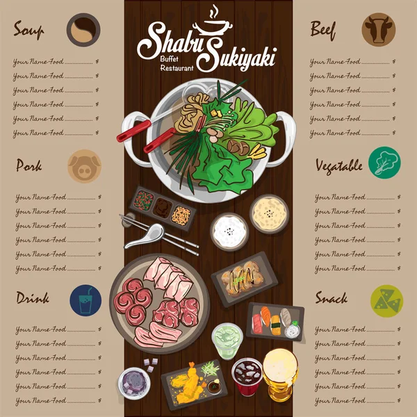 Menú Shabu Sukiyaki Restaurante Plantilla Diseño Gráfico Objetos — Vector de stock