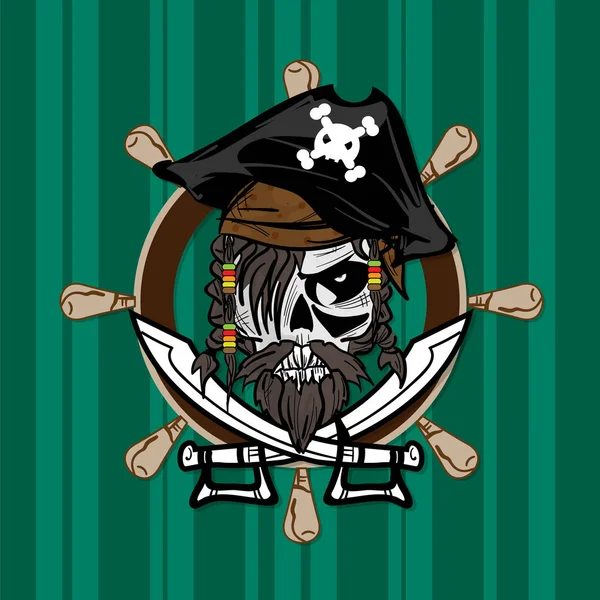 Calavera Gráfico Pirata Dibujo Animado Carácter Diseño Objeto Ilustración — Vector de stock