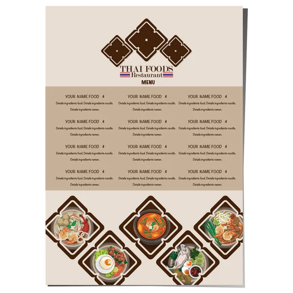 Menu Thai Food Design Template Gráfico — Vetor de Stock