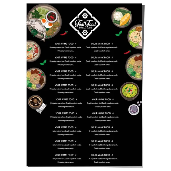 Menu Thai Food Design Template Gráfico — Vetor de Stock