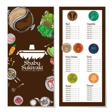 Menü shabu sukiyaki Restoran şablon tasarım grafik nesneleri 