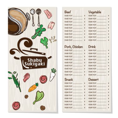 Menü shabu sukiyaki Restoran şablon tasarım grafik nesneleri 