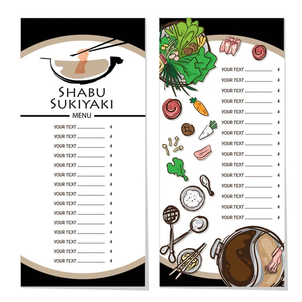 Menú Shabu Sukiyaki Restaurante Plantilla Diseño Gráfico Objetos — Vector de stock