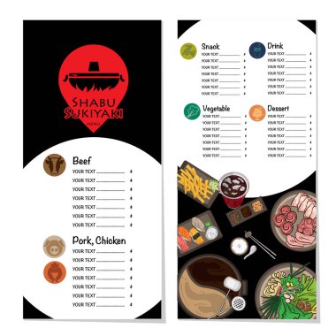 Menü shabu sukiyaki Restoran şablon tasarım grafik nesneleri 