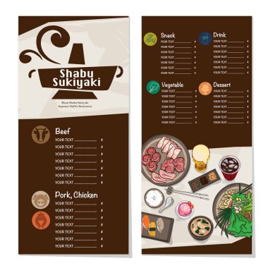 Menü shabu sukiyaki Restoran şablon tasarım grafik nesneleri 