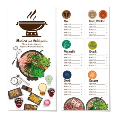 Menü shabu sukiyaki Restoran şablon tasarım grafik nesneleri 