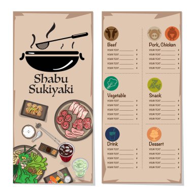 Menü shabu sukiyaki Restoran şablon tasarım grafik nesneleri 