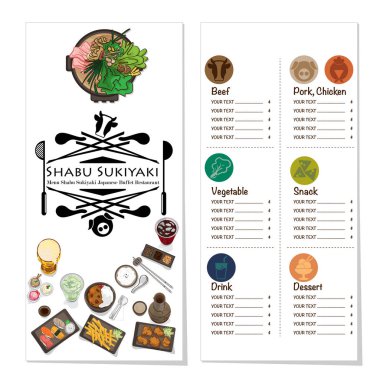 Menü shabu sukiyaki Restoran şablon tasarım grafik nesneleri 