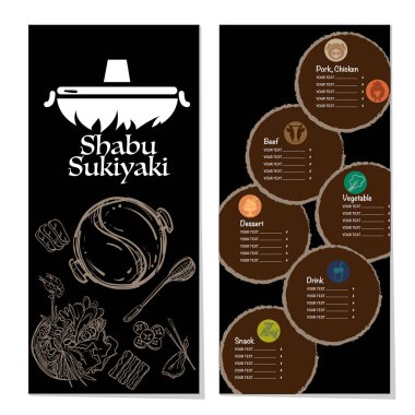 Menü shabu sukiyaki Restoran şablon tasarım grafik nesneleri 