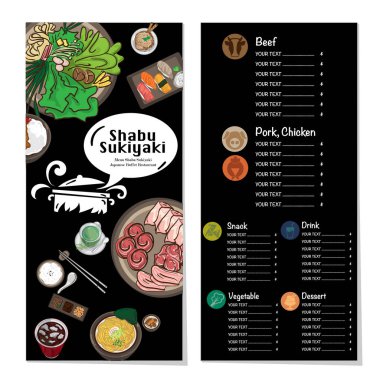 Menü shabu sukiyaki Restoran şablon tasarım grafik nesneleri 