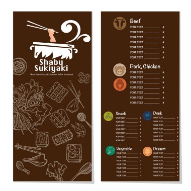 Menü shabu sukiyaki Restoran şablon tasarım grafik nesneleri 