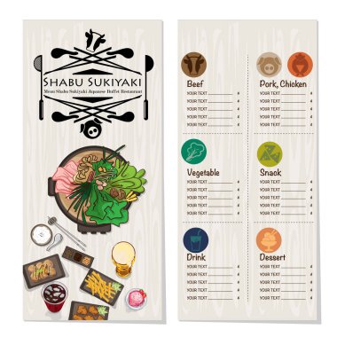 Menü shabu sukiyaki Restoran şablon tasarım grafik nesneleri 