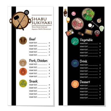 Menü shabu sukiyaki Restoran şablon tasarım grafik nesneleri 
