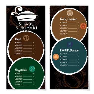 Menü shabu sukiyaki Restoran şablon tasarım grafik nesneleri 
