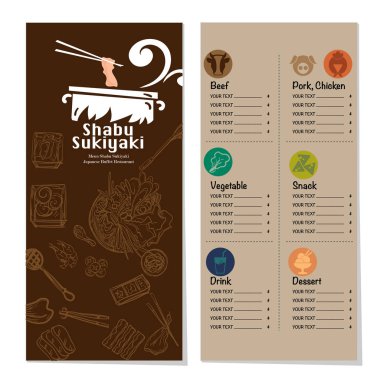 Menü shabu sukiyaki Restoran şablon tasarım grafik nesneleri 