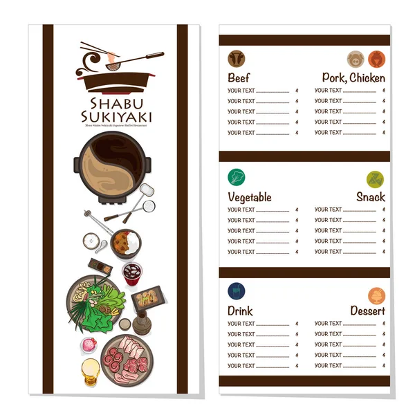 Menú Shabu Sukiyaki Restaurante Plantilla Diseño Gráfico Objetos — Vector de stock