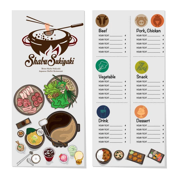 Menú Shabu Sukiyaki Restaurante Plantilla Diseño Gráfico Objetos — Vector de stock