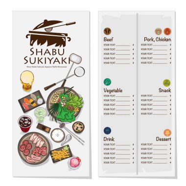 Menü shabu sukiyaki Restoran şablon tasarım grafik nesneleri 