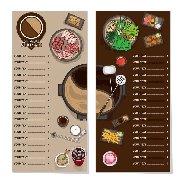 Menú Shabu Sukiyaki Restaurante Plantilla Diseño Gráfico Objetos — Vector de stock