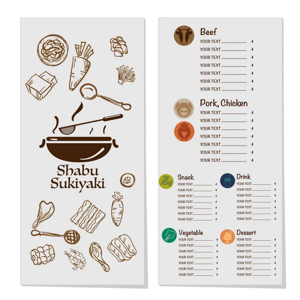 Menú Shabu Sukiyaki Restaurante Plantilla Diseño Gráfico Objetos — Vector de stock