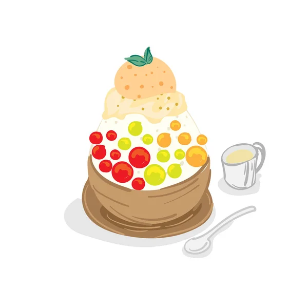 Crème Glacée Bingsu Dessert Dessin Objet Graphique — Image vectorielle