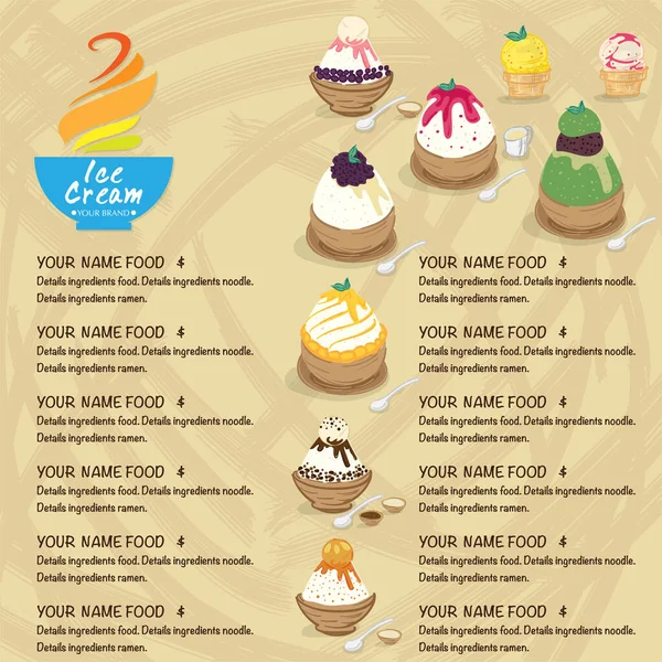 Speisekarte Vorlage Eis Dessert Restaurant Markendesign lizenzfreie Stockillustrationen