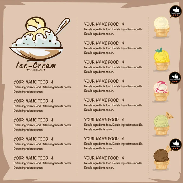 Шаблон Меню Десерт Мороженое Reataurant Дизайн Бренда — стоковый вектор