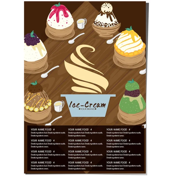 Modèle Menu Crème Glacée Dessert Design Marque Reataurant — Image vectorielle