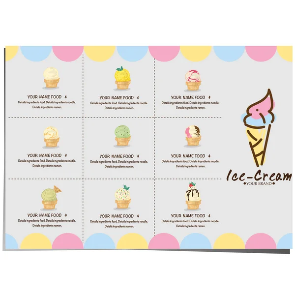 Modèle Menu Crème Glacée Dessert Design Marque Reataurant — Image vectorielle