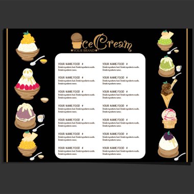 Menü şablonu Dondurmalı tatlı restoranı marka tasarımı