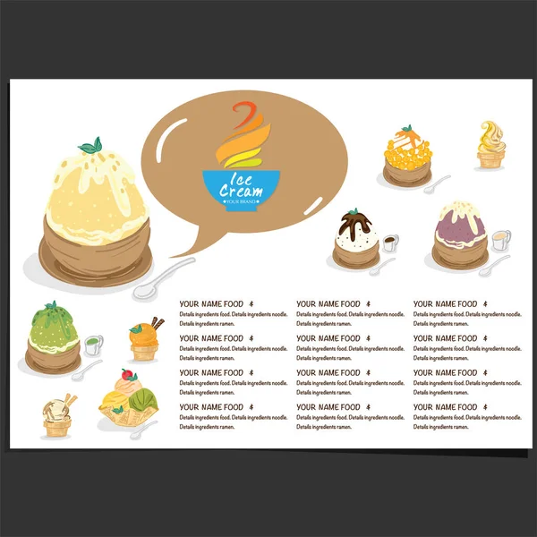 Menü Şablonu Dondurmalı Tatlı Restoranı Marka Tasarımı — Stok Vektör