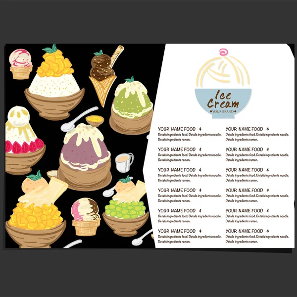 Menü Şablonu Dondurmalı Tatlı Restoranı Marka Tasarımı — Stok Vektör