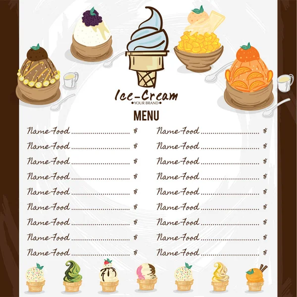 菜单模板冰淇淋甜点餐厅品牌设计 — 图库矢量图片