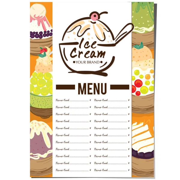 Modèle Menu Crème Glacée Dessert Restaurant Marque Design — Image vectorielle