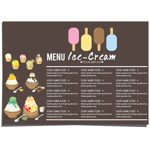 Modèle Menu Crème Glacée Dessert Restaurant Marque Design — Image vectorielle