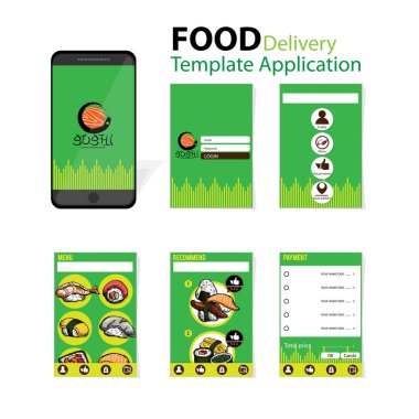Suşi menü uygulama şablonu mobil Japon gıda teslimatı