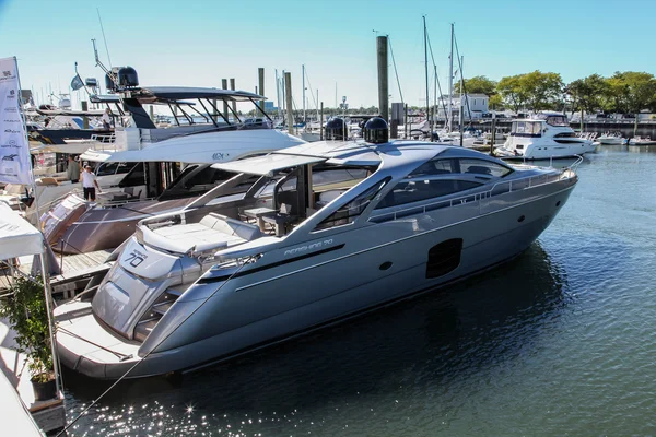Pershing 70 Yacht exhibit from Ferretti Group in Norwalk boat show — Stock Photo, Image