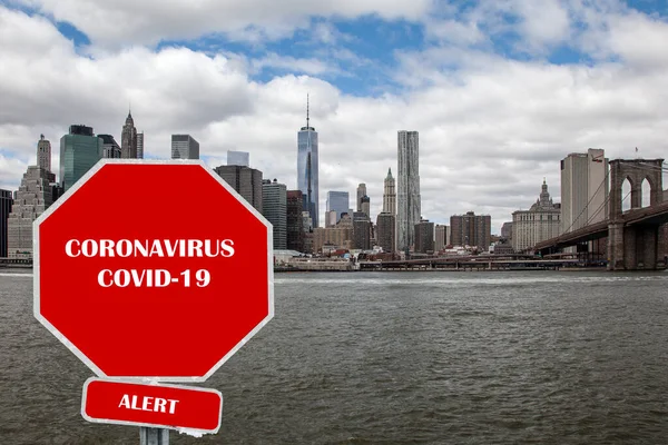 New York April 2016 Coronavirus Covid Tanda Ilustratif Digitaly Ditambahkan — Stok Foto