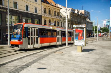 BRATISLAVA, SLOVAKIA - JULY 31, 2007:  Tram in the streets of Bratislava, the capital of Slovakia