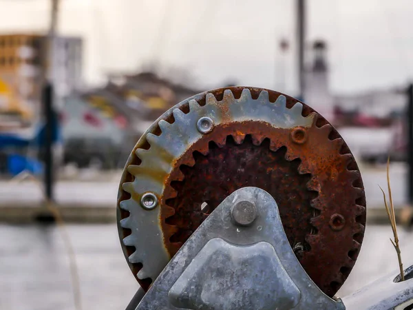 Roue Dentée Rouillée Remorque Bateau Plein Air — Photo