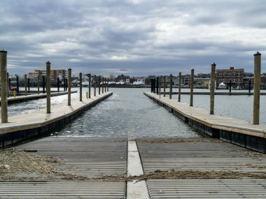 NORWALK, CT, USA - MARCH 10, 2020: Empty visitors dock area near Veteran's Park