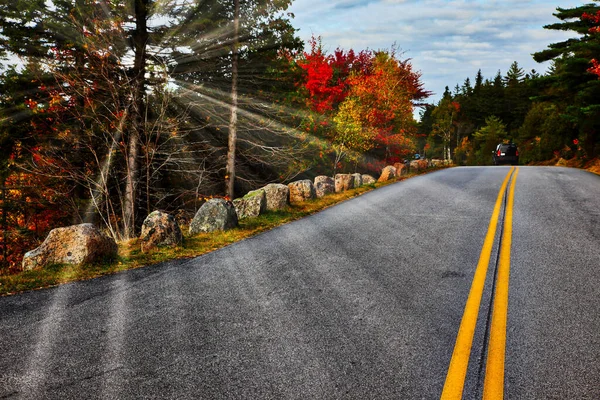 Raggi Sole Artificiali Con Colori Autunnali Acadia — Foto Stock