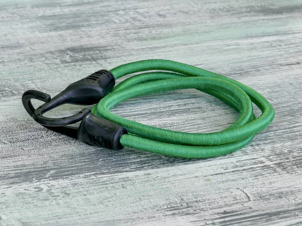 Green round rubber elastic bungee cord with hooks