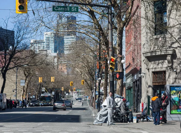 Vancouver Kanada Hastings Carrall Streets Maj 2020 Ett Stort Hemlöst Stockbild