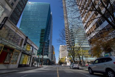 Vancouver, BC, Kanada, 14 Mayıs, Vancouver 'ın boş ve güzel bir şehir merkezi, boş alışveriş sokakları, turistik yerler, kapalı işletmeler, liman bölgesi.