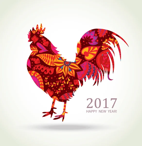 Red Rooster. Nowy rok z życzeniami . — Wektor stockowy